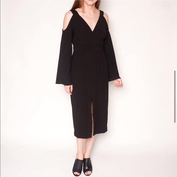 KEEPSAKE In Motion Cold Shoulder Black Midi Dress - Picture 3 of 5